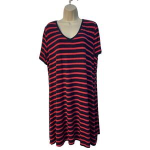Amazon Essentials Shorts Sleeve V-Neck Striped Dress Color Red/Navy Blue Size XL
